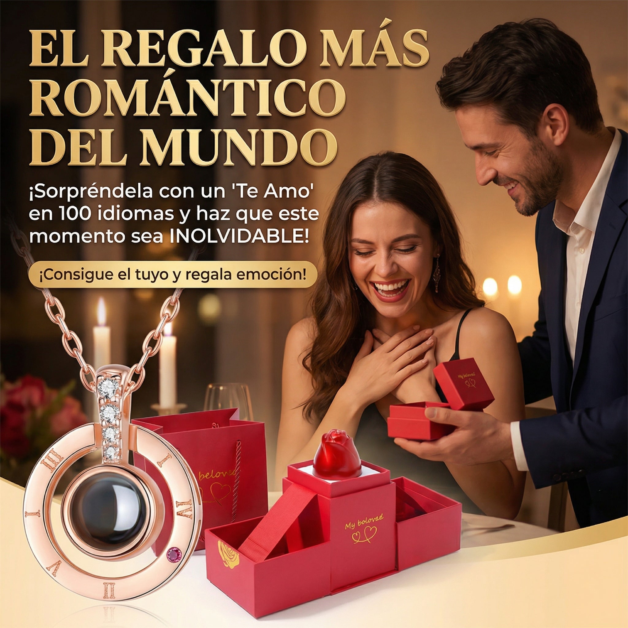 Collar Te Amo 100 Idiomas + CAJA ROSA REGALO
