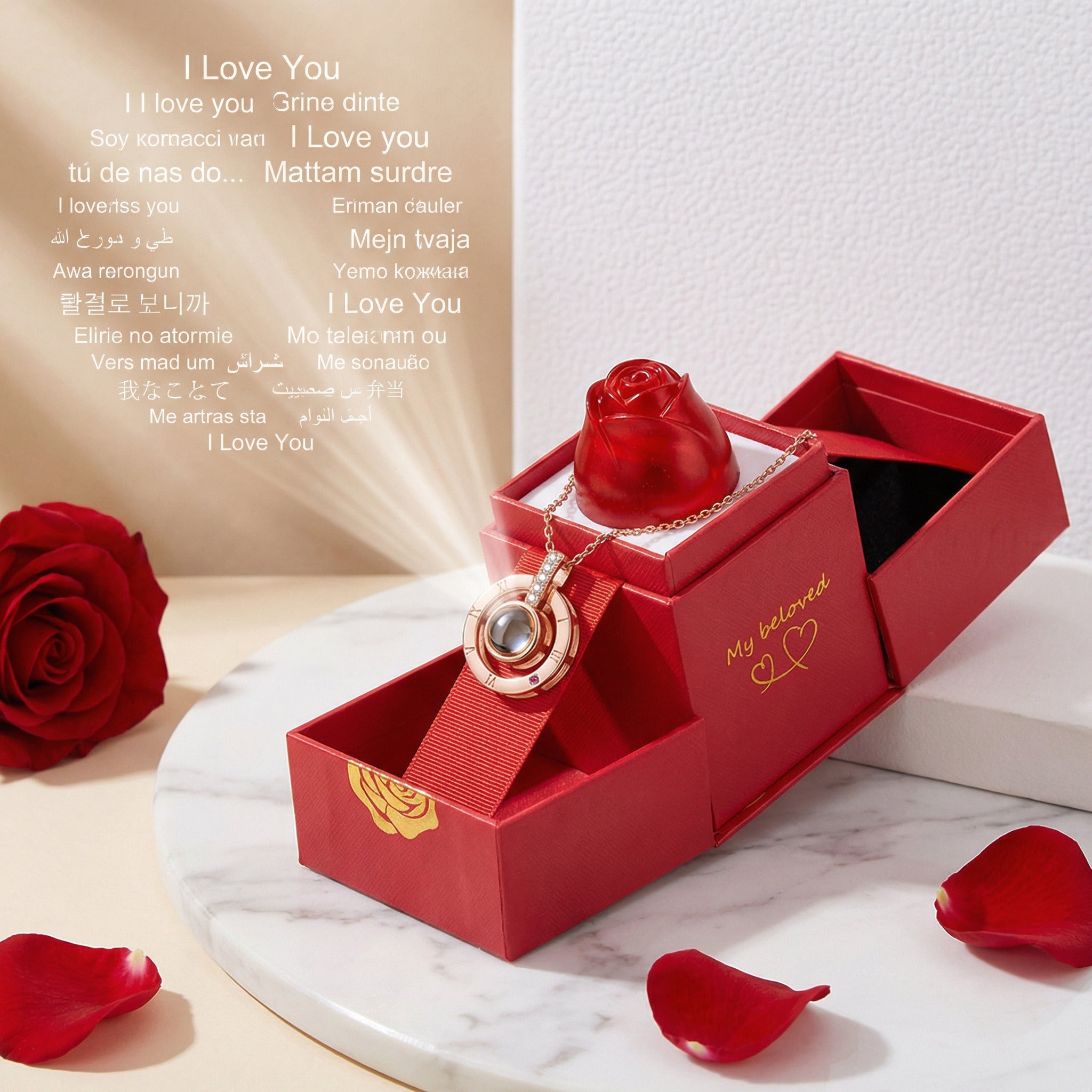 Collar Te Amo 100 Idiomas + CAJA ROSA REGALO