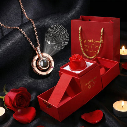 Collar Te Amo 100 Idiomas + CAJA ROSA REGALO