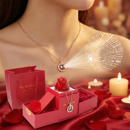 Collar Te Amo 100 Idiomas + CAJA ROSA REGALO